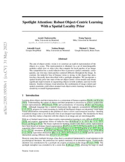 Spotlight Attention: Robust Object-Centric Learning With a Spatial
  Locality Prior