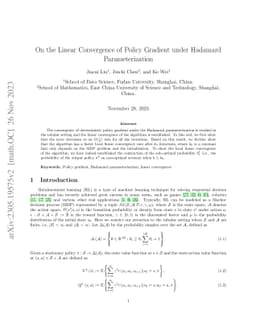 On the Linear Convergence of Policy Gradient under Hadamard
  Parameterization