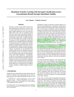 Hypothesis Transfer Learning with Surrogate Classification Losses:
  Generalization Bounds through Algorithmic Stability