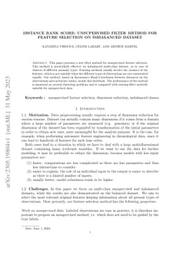 Distance Rank Score: Unsupervised filter method for feature selection on
  imbalanced dataset