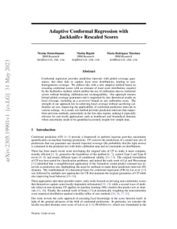 Adaptive Conformal Regression with Jackknife+ Rescaled Scores