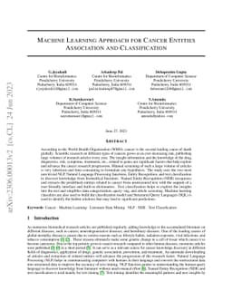 Machine Learning Approach for Cancer Entities Association and
  Classification