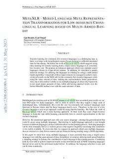 MetaXLR -- Mixed Language Meta Representation Transformation for
  Low-resource Cross-lingual Learning based on Multi-Armed Bandit