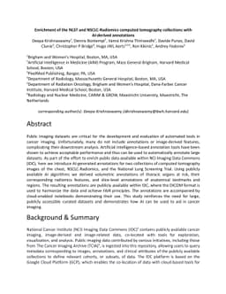 Enrichment of the NLST and NSCLC-Radiomics computed tomography
  collections with AI-derived annotations