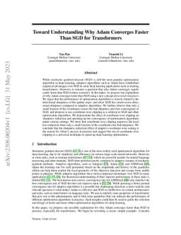 Toward Understanding Why Adam Converges Faster Than SGD for Transformers