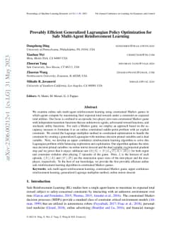 Provably Efficient Generalized Lagrangian Policy Optimization for Safe
  Multi-Agent Reinforcement Learning