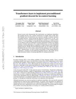 Transformers learn to implement preconditioned gradient descent for
  in-context learning