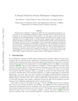 A Formal Model for Secure Multiparty Computation