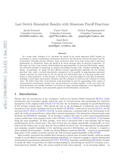 Last Switch Dependent Bandits with Monotone Payoff Functions