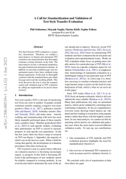 A Call for Standardization and Validation of Text Style Transfer
  Evaluation