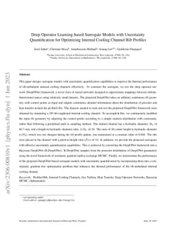 Deep Operator Learning-based Surrogate Models with Uncertainty
  Quantification for Optimizing Internal Cooling Channel Rib Profiles