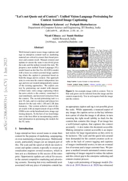 "Let's not Quote out of Context": Unified Vision-Language Pretraining
  for Context Assisted Image Captioning
