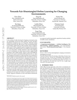 Towards Fair Disentangled Online Learning for Changing Environments