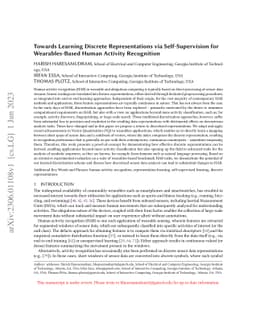 Towards Learning Discrete Representations via Self-Supervision for
  Wearables-Based Human Activity Recognition