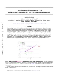 The RefinedWeb Dataset for Falcon LLM: Outperforming Curated Corpora
  with Web Data, and Web Data Only