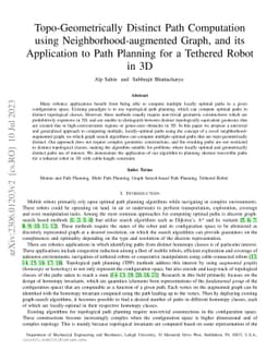 Topo-Geometrically Distinct Path Computation using
  Neighborhood-augmented Graph, and its Application to Path Planning for a
  Tethered Robot in 3D