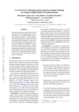 VoteTRANS: Detecting Adversarial Text without Training by Voting on Hard
  Labels of Transformations