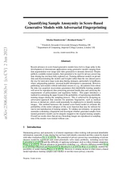 Quantifying Sample Anonymity in Score-Based Generative Models with
  Adversarial Fingerprinting