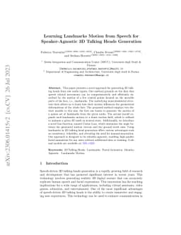 Learning Landmarks Motion from Speech for Speaker-Agnostic 3D Talking
  Heads Generation