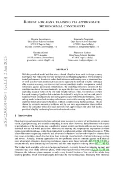 Robust low-rank training via approximate orthonormal constraints