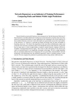 Network Degeneracy as an Indicator of Training Performance: Comparing
  Finite and Infinite Width Angle Predictions