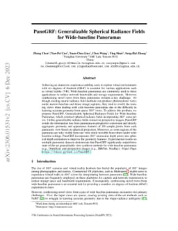 PanoGRF: Generalizable Spherical Radiance Fields for Wide-baseline
  Panoramas