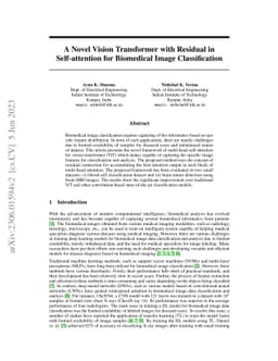 A Novel Vision Transformer with Residual in Self-attention for
  Biomedical Image Classification