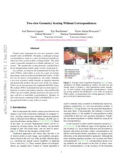 Two-View Geometry Scoring Without Correspondences