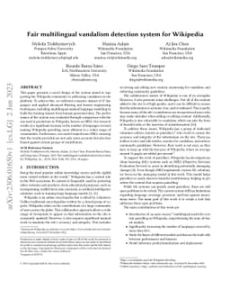 Fair multilingual vandalism detection system for Wikipedia
