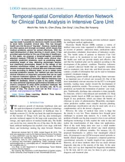 Temporal-spatial Correlation Attention Network for Clinical Data
  Analysis in Intensive Care Unit