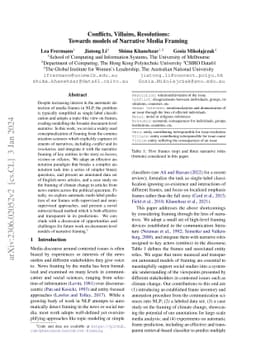 Conflicts, Villains, Resolutions: Towards models of Narrative Media
  Framing