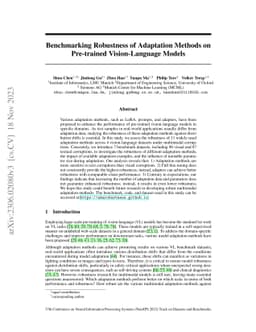 Benchmarking Robustness of Adaptation Methods on Pre-trained
  Vision-Language Models