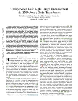 Unsupervised Low Light Image Enhancement Using SNR-Aware Swin
  Transformer