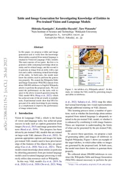 Table and Image Generation for Investigating Knowledge of Entities in
  Pre-trained Vision and Language Models