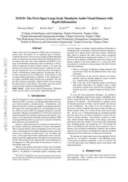 MAVD: The First Open Large-Scale Mandarin Audio-Visual Dataset with
  Depth Information