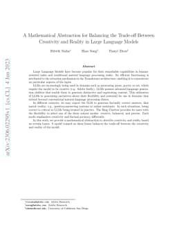 A Mathematical Abstraction for Balancing the Trade-off Between
  Creativity and Reality in Large Language Models
