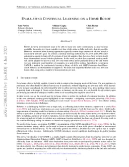 Evaluating Continual Learning on a Home Robot