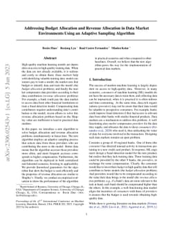 Addressing Budget Allocation and Revenue Allocation in Data Market
  Environments Using an Adaptive Sampling Algorithm