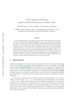 Active Ranking of Experts Based on their Performances in Many Tasks