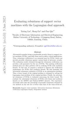 Evaluating robustness of support vector machines with the Lagrangian
  dual approach