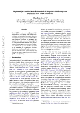 Improving Grammar-based Sequence-to-Sequence Modeling with Decomposition
  and Constraints
