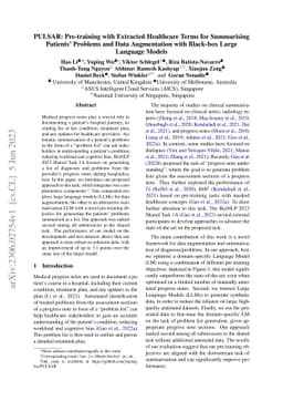 PULSAR: Pre-training with Extracted Healthcare Terms for Summarising
  Patients' Problems and Data Augmentation with Black-box Large Language Models