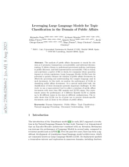 Leveraging Large Language Models for Topic Classification in the Domain
  of Public Affairs