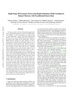 Single-Stage 3D Geometry-Preserving Depth Estimation Model Training on
  Dataset Mixtures with Uncalibrated Stereo Data