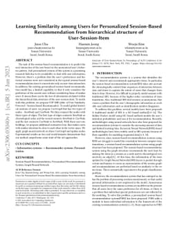 Learning Similarity among Users for Personalized Session-Based
  Recommendation from hierarchical structure of User-Session-Item