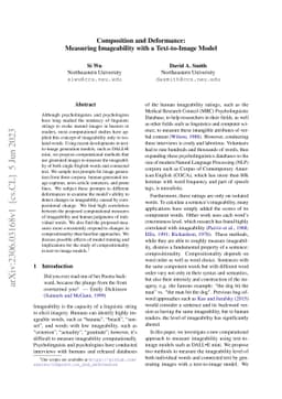 Composition and Deformance: Measuring Imageability with a Text-to-Image
  Model