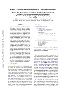 A Static Evaluation of Code Completion by Large Language Models