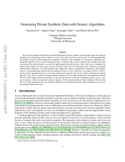 Generating Private Synthetic Data with Genetic Algorithms