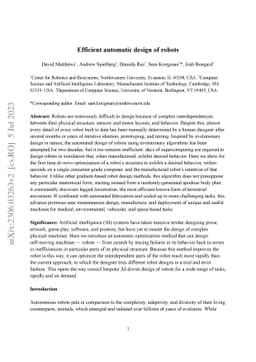 Efficient automatic design of robots
