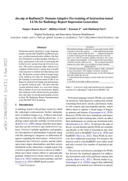 shs-nlp at RadSum23: Domain-Adaptive Pre-training of Instruction-tuned
  LLMs for Radiology Report Impression Generation